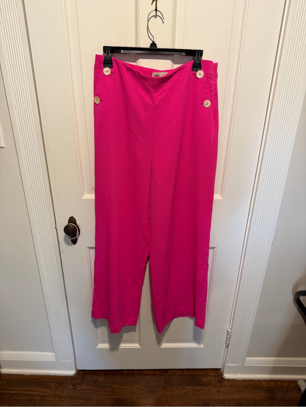 J.Crew Sz 10 Hot Pink Wide Leg Pants with Sailor Button Detail